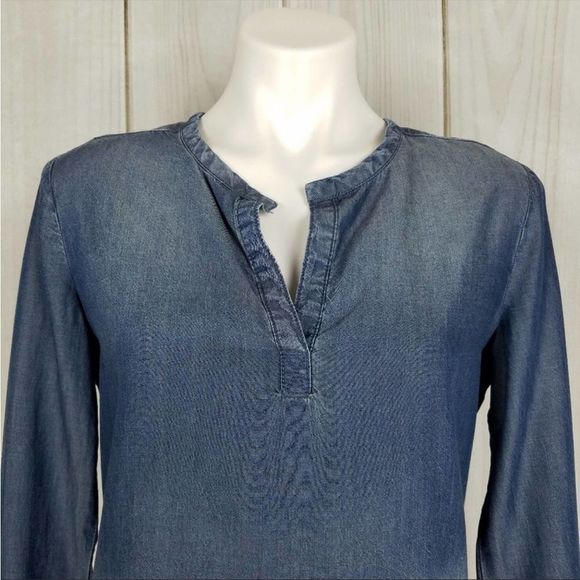 Cloth & Stone Boho Anthropologie Denim Chambray Popover Blouse XS - Picture 4 of 8